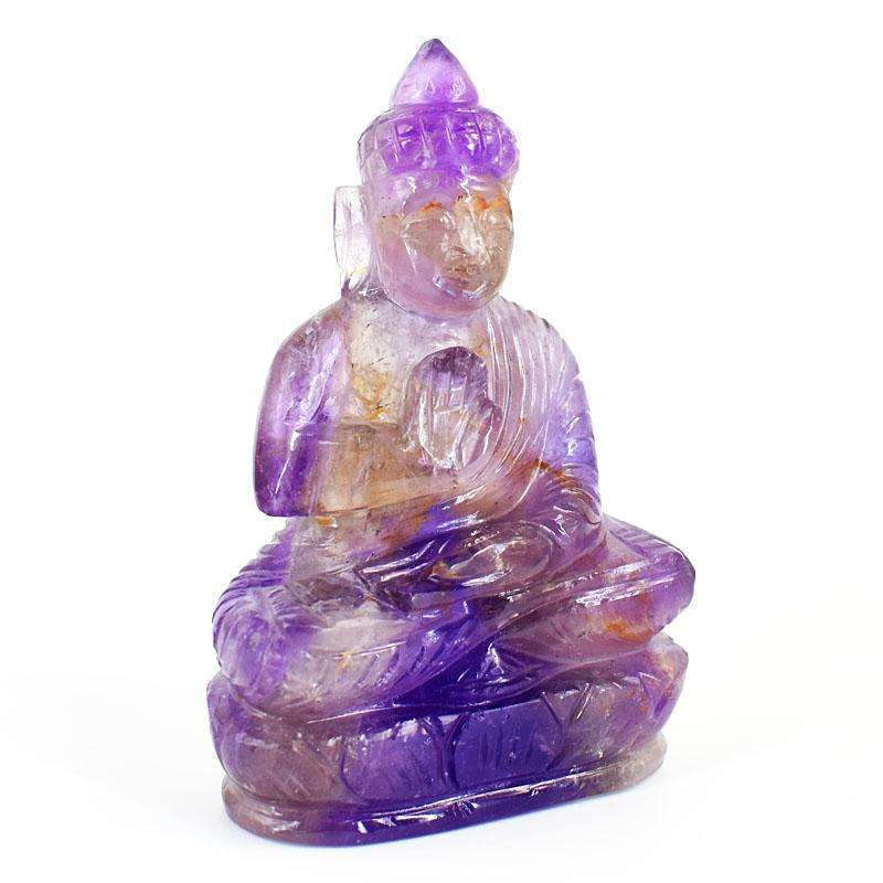 gemsmore:Natural Ametrine Hand Carved Genuine Crystal Gemstone Carving Lord Buddha