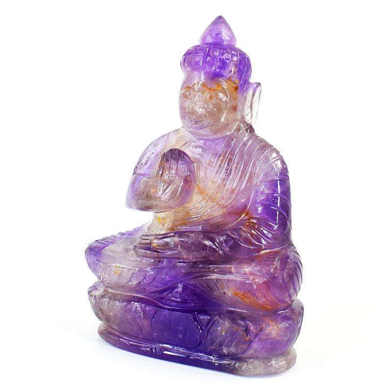gemsmore:Natural Ametrine Hand Carved Genuine Crystal Gemstone Carving Lord Buddha