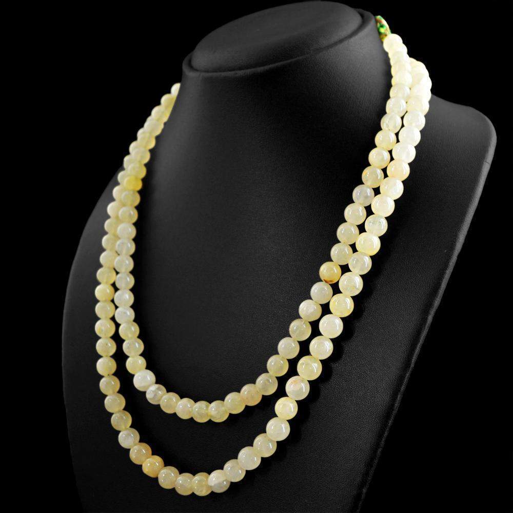 gemsmore:Natural Aquamarine Necklace 2 Line Round Shape Beads