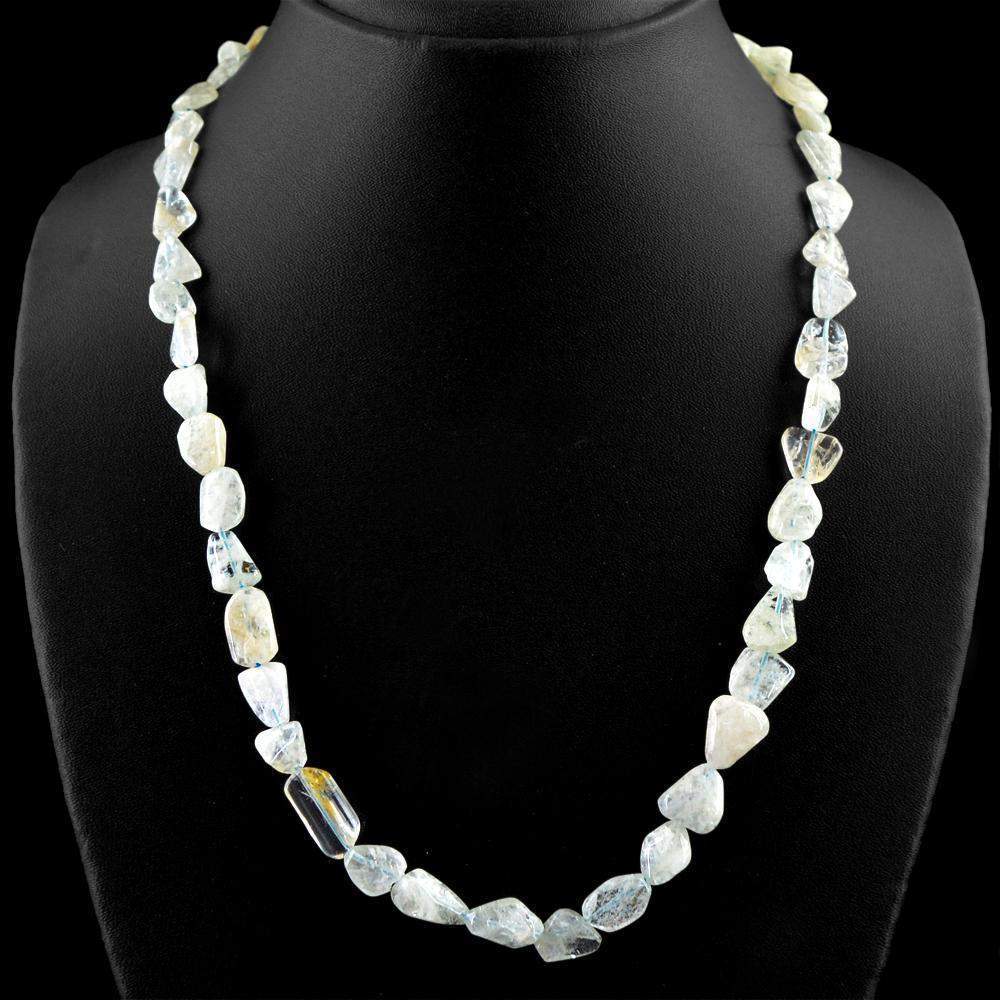 gemsmore:Natural Aquamarine Necklace Single Strand Untreated Beads