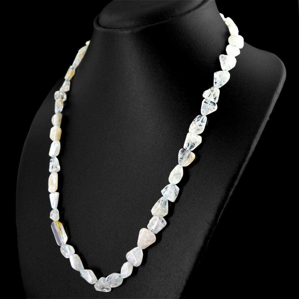 gemsmore:Natural Aquamarine Necklace Single Strand Untreated Beads