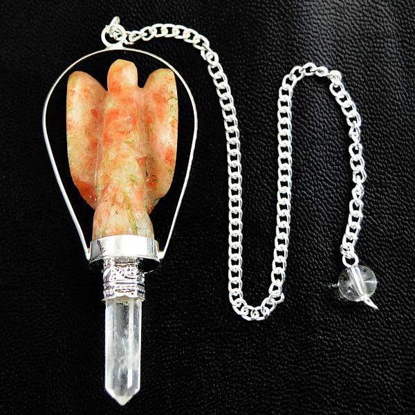 gemsmore:Natural Aventurine Carved Angel Reiki Healing Point Pendulum