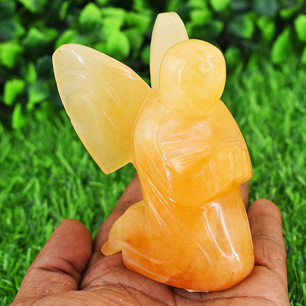 gemsmore:Natural Aventurine Hand Carved Genuine Crystal Gemstone Carving Praying Angel