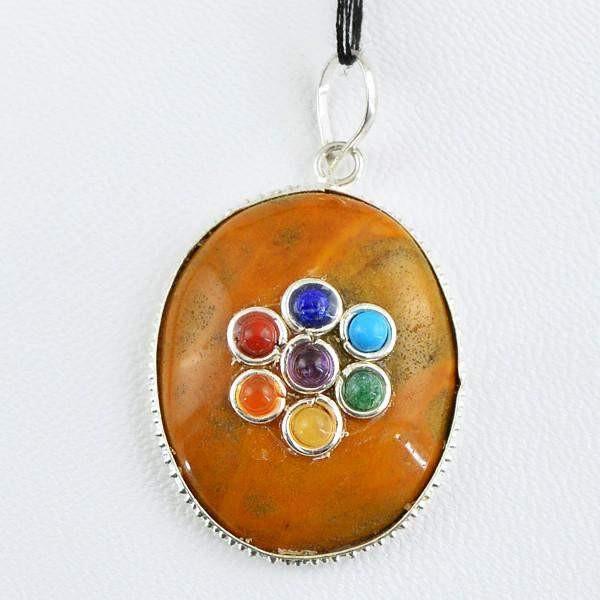 gemsmore:Natural Aventurine Oval Shape Seven Chakra Healing Pendant