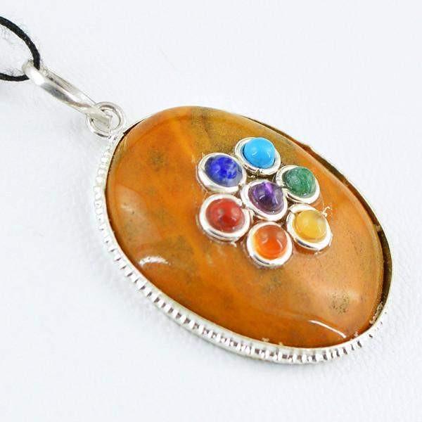 gemsmore:Natural Aventurine Oval Shape Seven Chakra Healing Pendant