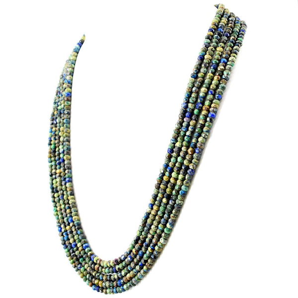 gemsmore:Natural Azurite Necklace Faceted Round Shape Beads - 5 Strand
