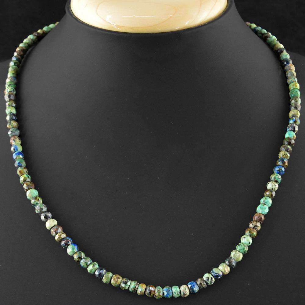 gemsmore:Natural Azurite Necklace Faceted Round Shape Beads