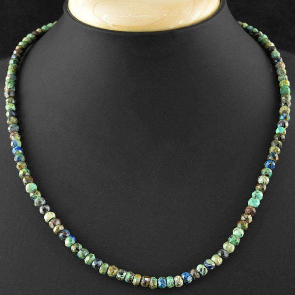 gemsmore:Natural Azurite Necklace Faceted Round Shape Beads