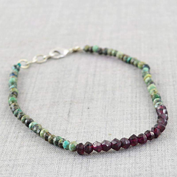 gemsmore:Natural Azurite & Red Garnet Bracelet - Faceted Round Shape Beads