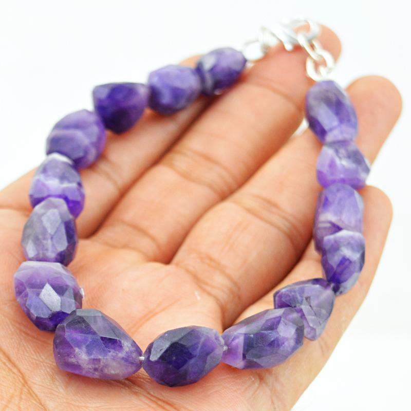 gemsmore:Natural Bi-Color Amethyst Bracelet Untreated Beads