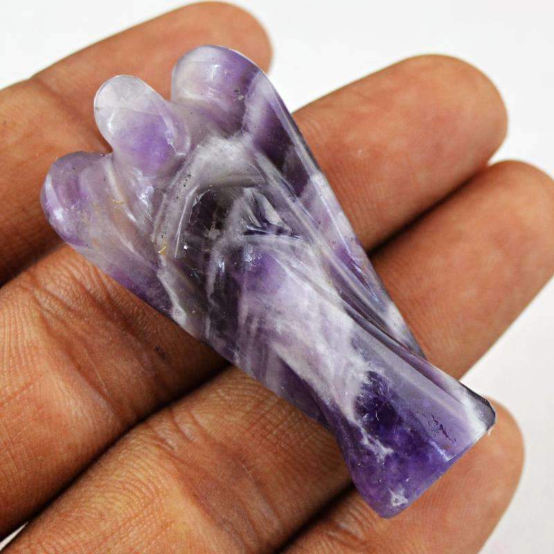 gemsmore:Natural Bi Color Amethyst Carved Healing Angel Gemstone