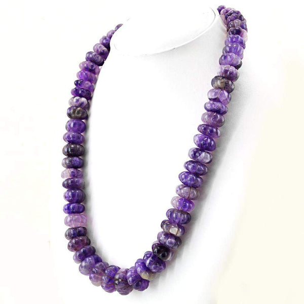 gemsmore:Natural Bi-Color Amethyst Necklace Round Shape Carved Beads