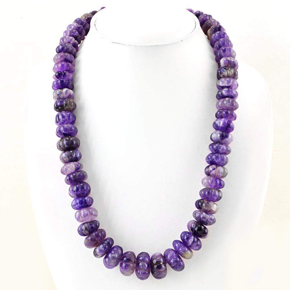 gemsmore:Natural Bi-Color Amethyst Necklace Round Shape Carved Beads