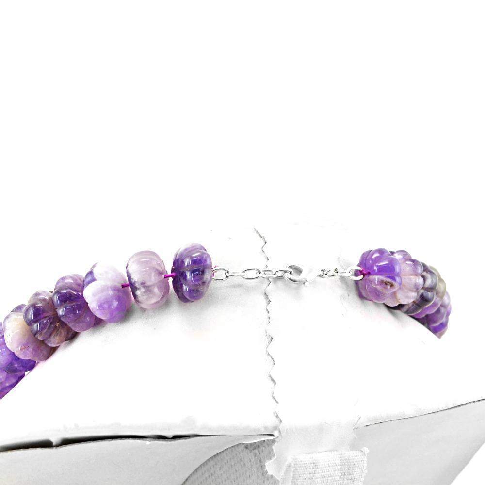 gemsmore:Natural Bi-Color Amethyst Necklace Round Shape Carved Beads