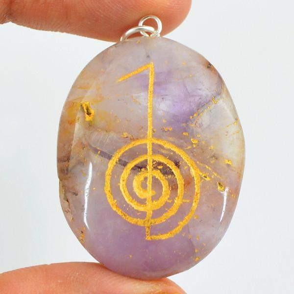 gemsmore:Natural Bi-Color Amethyst Oval Shape Chakra Gemstone Pendant