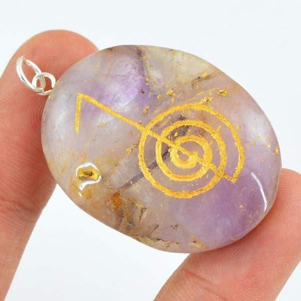 gemsmore:Natural Bi-Color Amethyst Oval Shape Chakra Gemstone Pendant