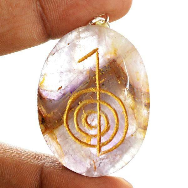 gemsmore:Natural Bi-color Amethyst Oval Shape Chakra Healing Pendant