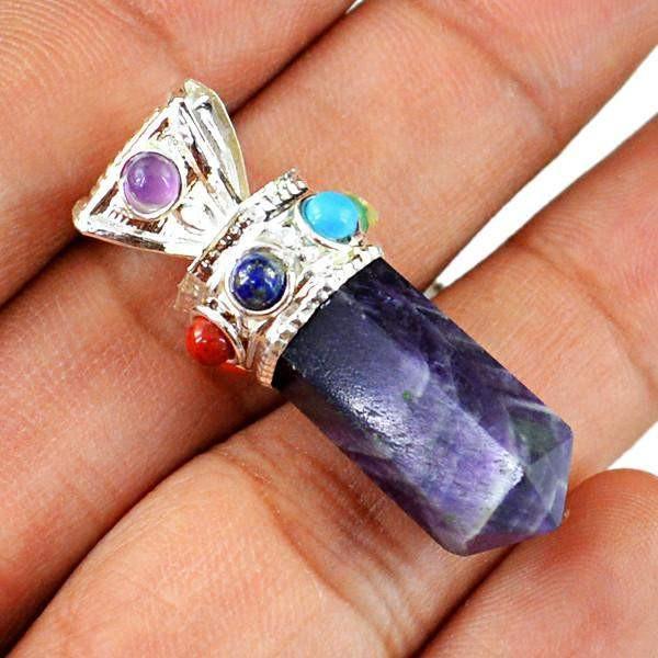 gemsmore:Natural Bi-Color Amethyst Seven Chakra Healing Point Pendant