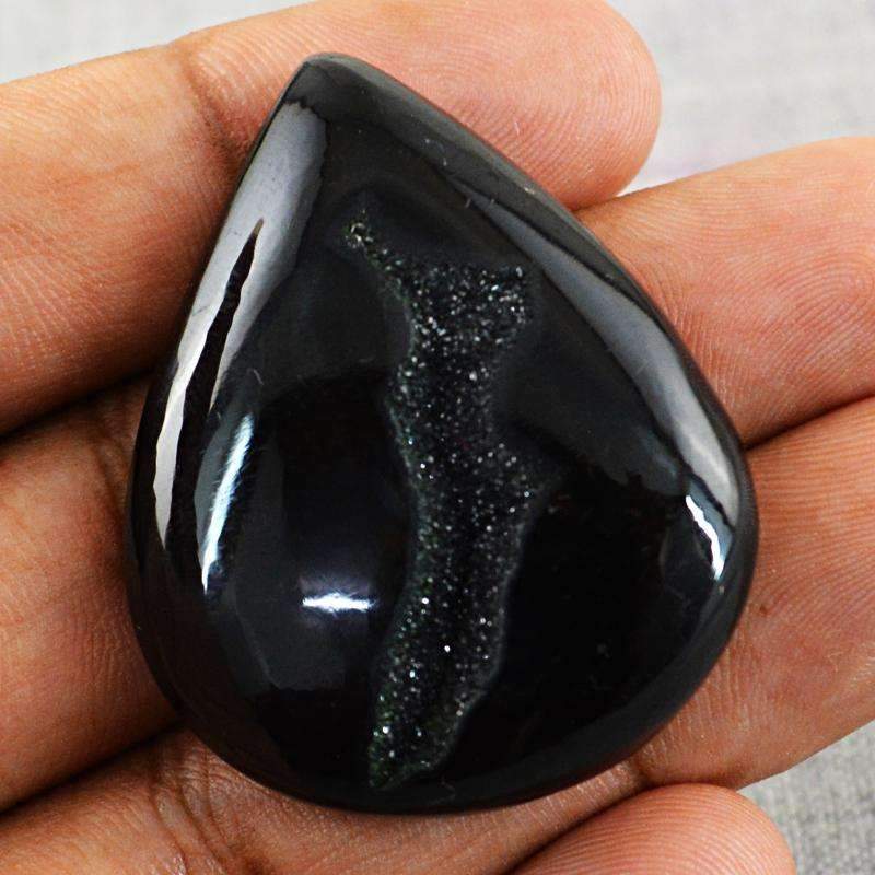 gemsmore:Natural Black Druzy Onyx Gemstone - Pear Shape