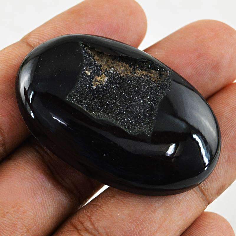 gemsmore:Natural Black Druzy Onyx Gemstone Oval Shape