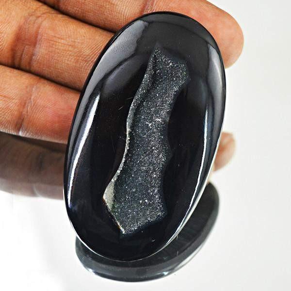 gemsmore:Natural Black Druzy Onyx Oval Shape Gemstone