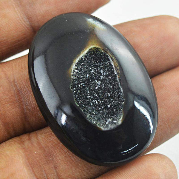 gemsmore:Natural Black Druzy Onyx Oval Shape Gemstone