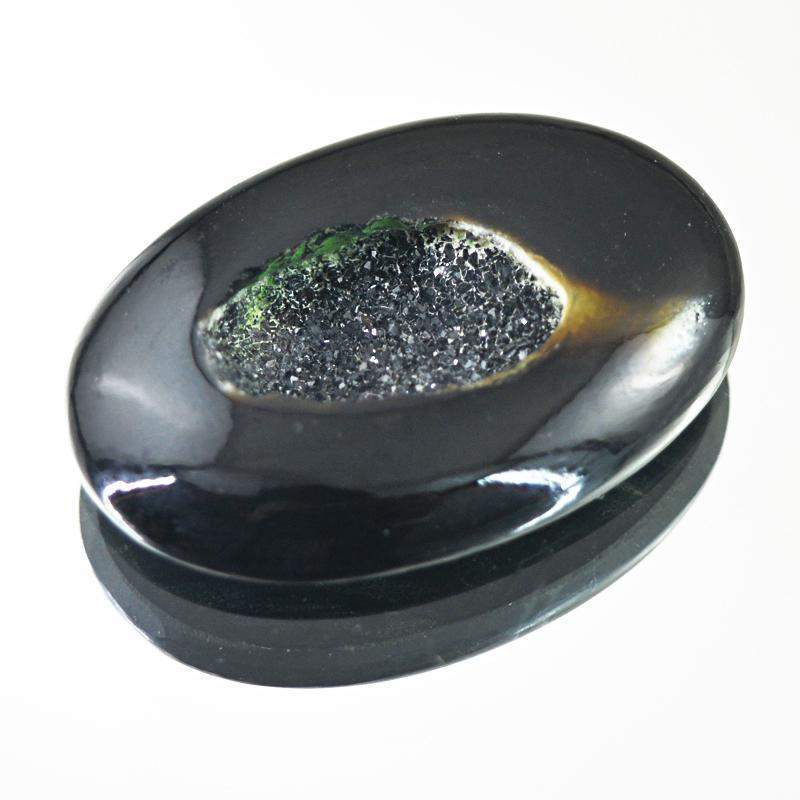 gemsmore:Natural Black Druzy Onyx Oval Shape Gemstone