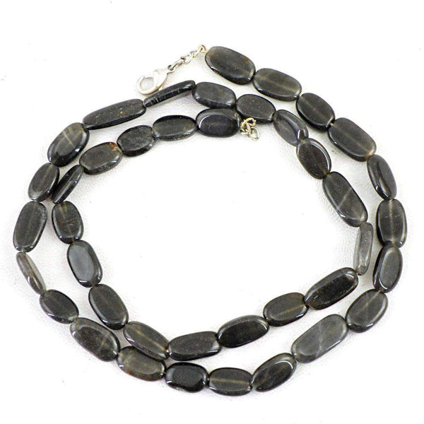 gemsmore:Natural Black Jasper Necklace 20 Inches Long Untreated Oval Shape Beads