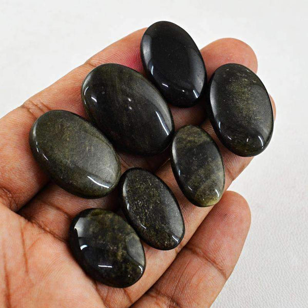 gemsmore:Natural Black Obsidian Gemstone Lot - Oval Shape