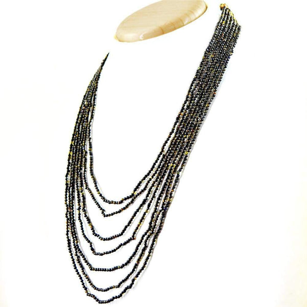 gemsmore:Natural Black Obsidian Necklace 7 Line Round Beads