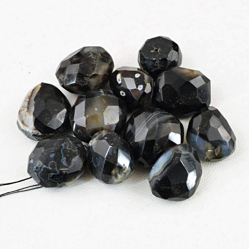 gemsmore:Natural Black Onyx Beads Lot - Faceted Drilled