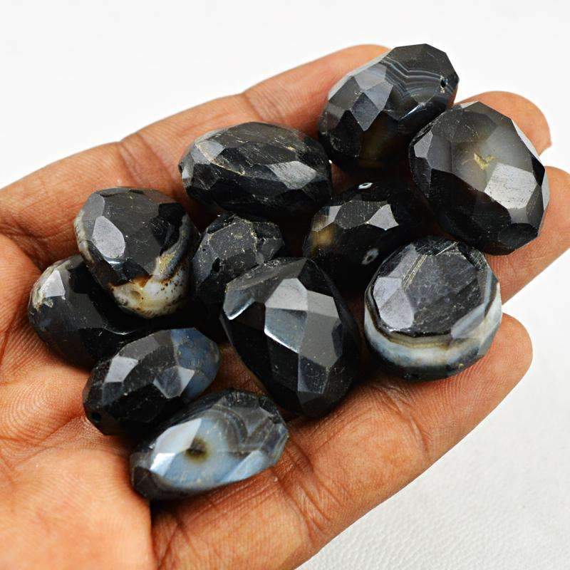 gemsmore:Natural Black Onyx Beads Lot - Faceted Drilled