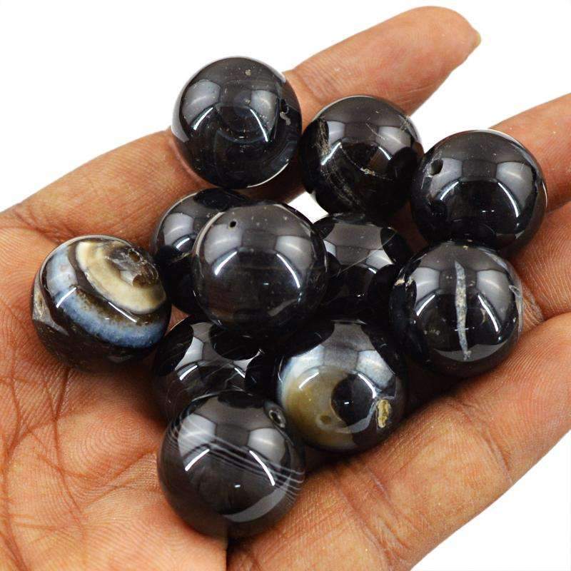 gemsmore:Natural Black Onyx Beads Lot - Round Shape Drilled