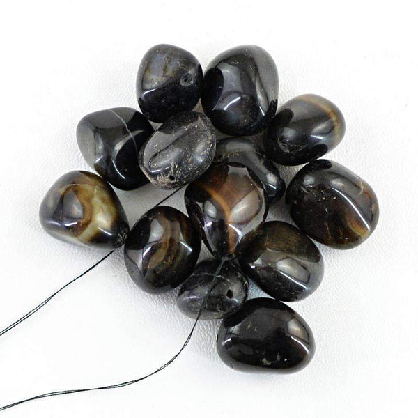 gemsmore:Natural Black Onyx Beads Lot - Untreated Drilled