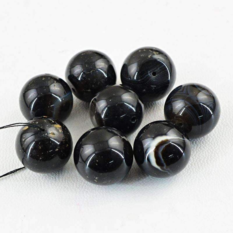 gemsmore:Natural Black Onyx Beads Lot Round Shape Drilled