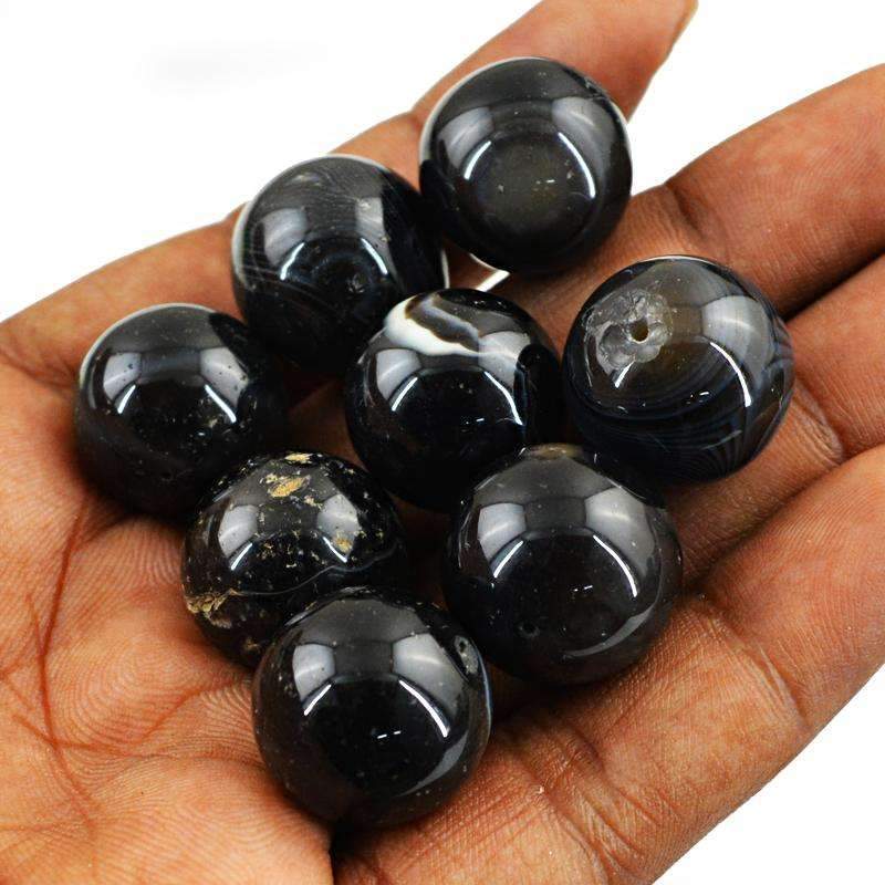 gemsmore:Natural Black Onyx Beads Lot Round Shape Drilled