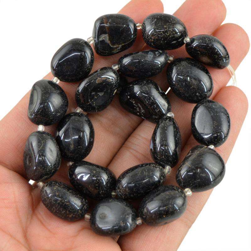 gemsmore:Natural Black Onyx Beads Strand - Drilled