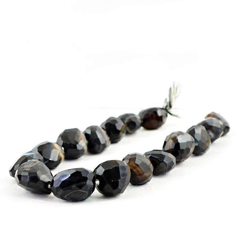 gemsmore:Natural Black Onyx Beads Strand - Faceted Drilled