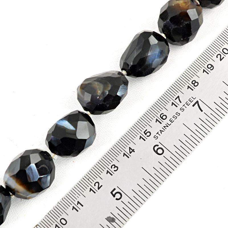 gemsmore:Natural Black Onyx Beads Strand - Faceted Drilled