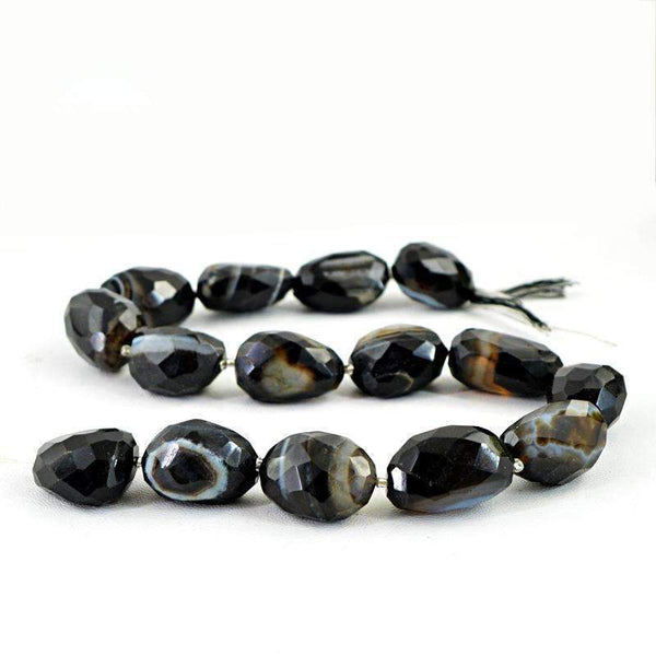 gemsmore:Natural Black Onyx Beads Strand - Faceted Drilled