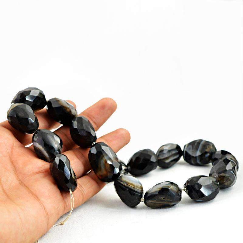 gemsmore:Natural Black Onyx Beads Strand - Faceted Drilled