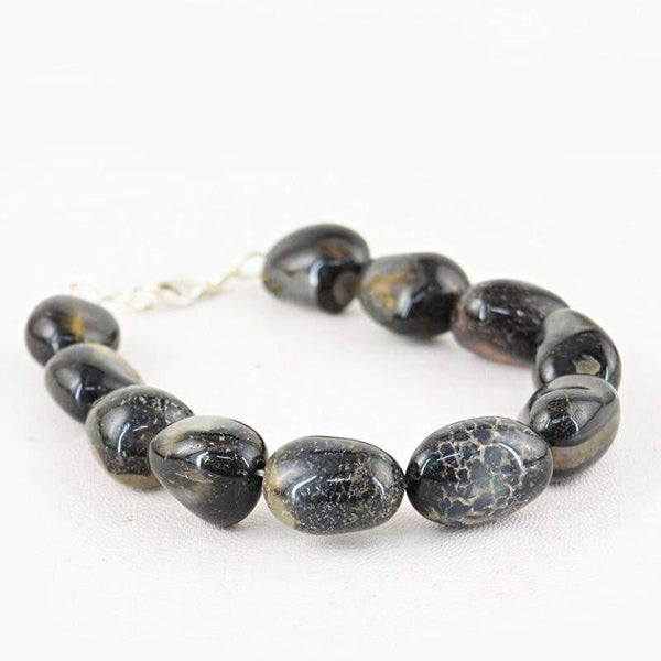 gemsmore:Natural Black Onyx Bracelet Untreated Beads