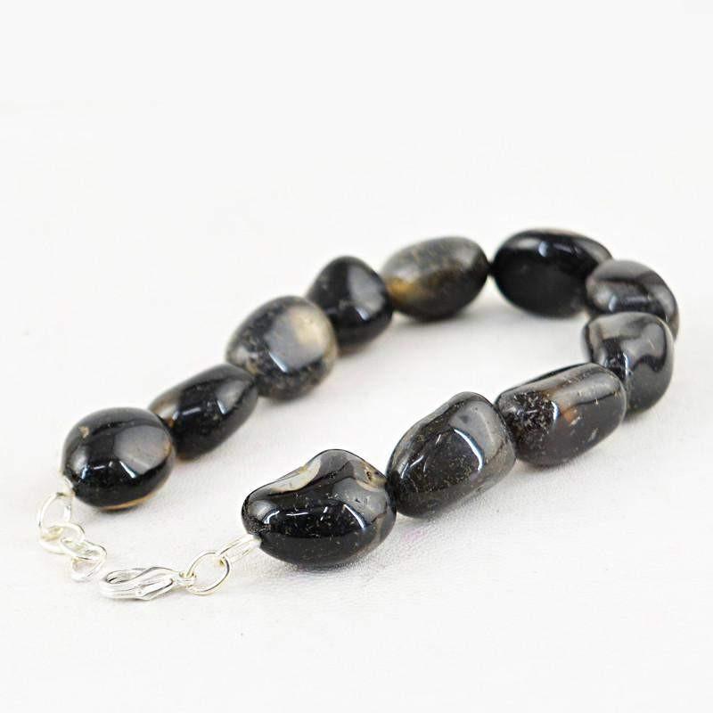 gemsmore:Natural Black Onyx Bracelet Untreated Beads