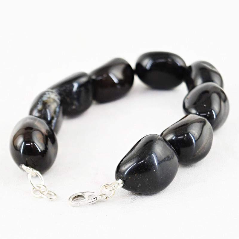 gemsmore:Natural Black Onyx Bracelet Untreated Beads