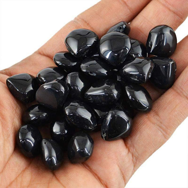 gemsmore:Natural Black Onyx Drilled Beads Lot