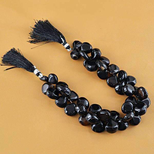 gemsmore:Natural Black Onyx Drilled Beads Strand - Pear Shape