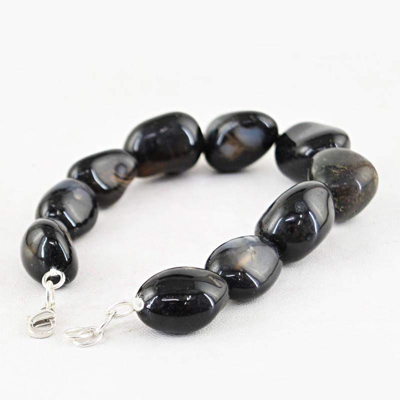 gemsmore:Natural Black Onyx Genuine Beads Bracelet