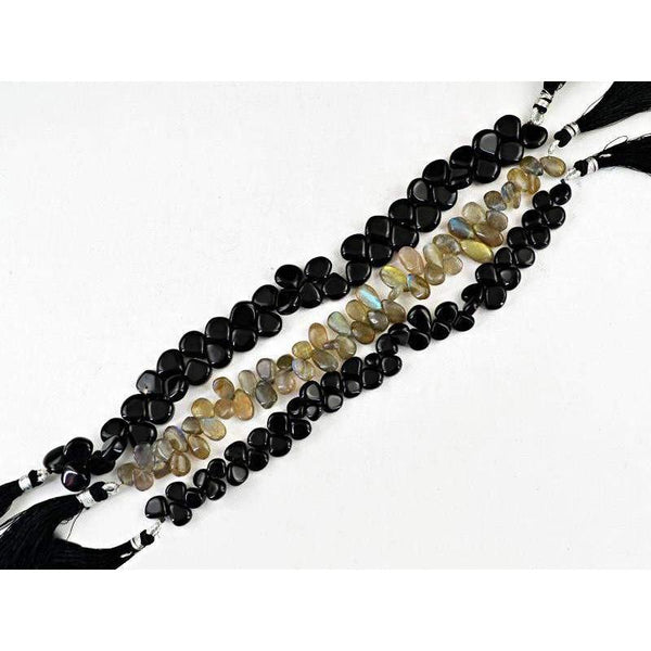 gemsmore:Natural Black Onyx & Labradorite Beads Strands