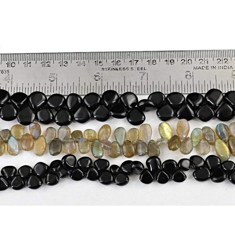 gemsmore:Natural Black Onyx & Labradorite Beads Strands
