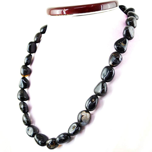 gemsmore:Natural Black Onyx Necklace 20 Inches Long Untreated Beads